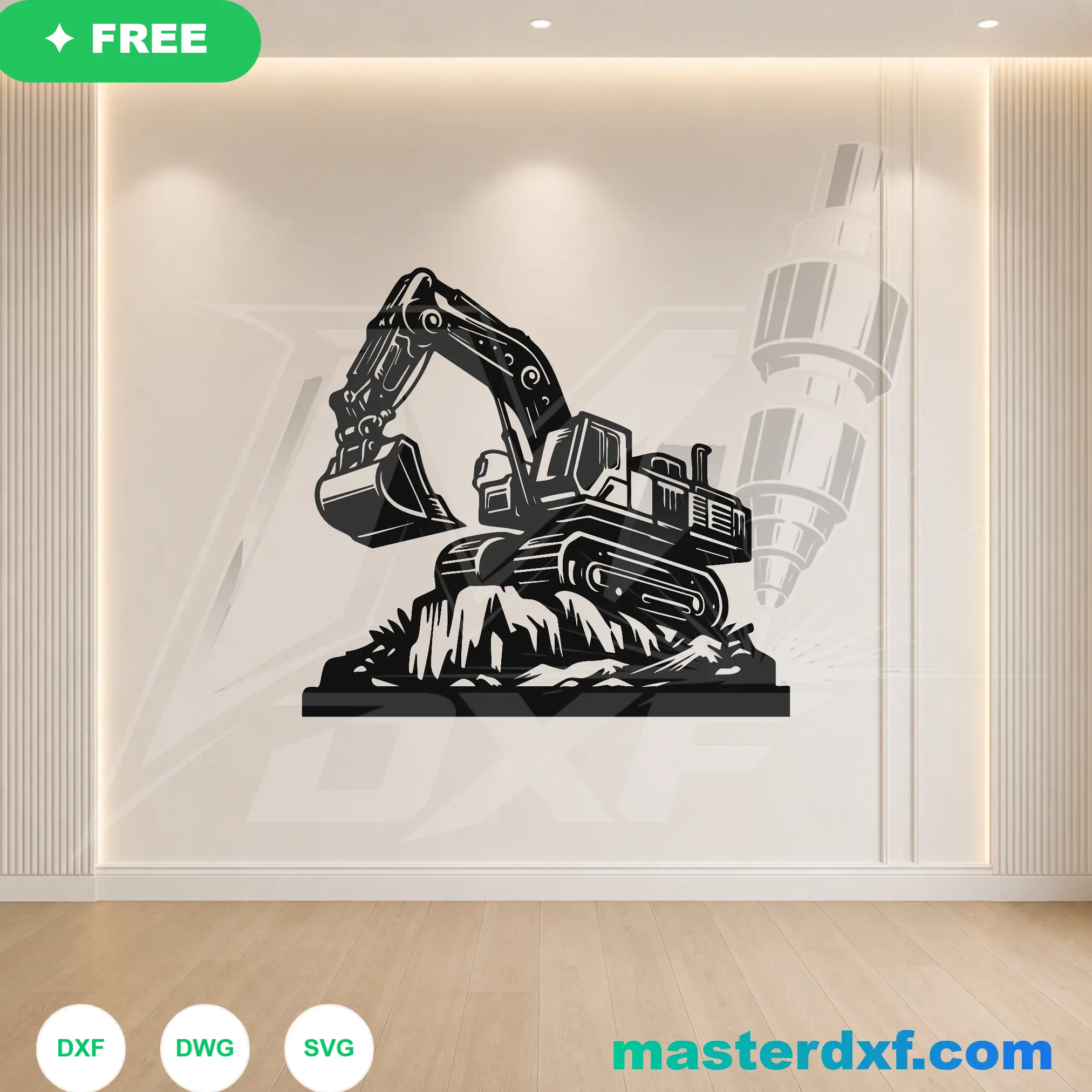 Heavy Hydraulic Excavator Construction Machinery Metal Art DXF File — Free Download for Laser CNC Plasma